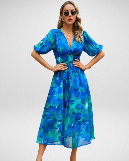 Elena™ | Charming V-neck Dress Blue Dress