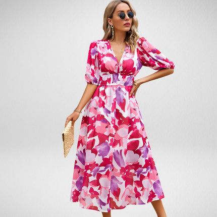 Elena™ | Charming V-neck Dress Red Dress