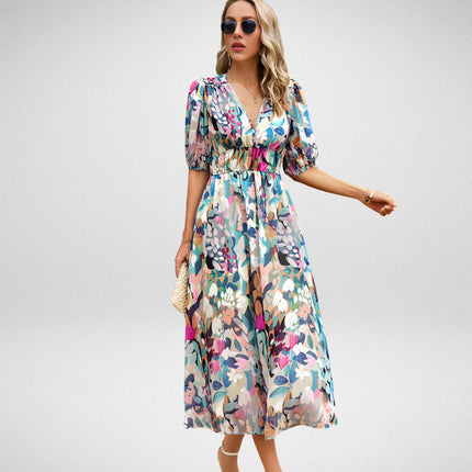 Elena™ | Charming V-neck Dress Green Dress