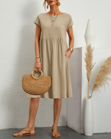 Women’s A‑Line Short‑Sleeve Dress with Pockets Khaki Dresses