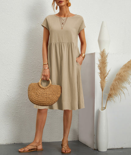 Women’s A‑Line Short‑Sleeve Dress with Pockets Khaki Dresses