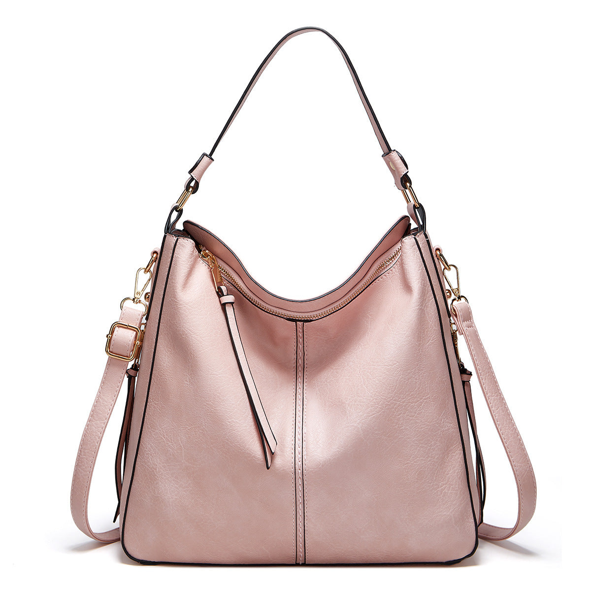 Zipper Bucket Messenger Bag Pink One Size (34 cm (W) × 30 cm (H) × 13 cm (D) Bag