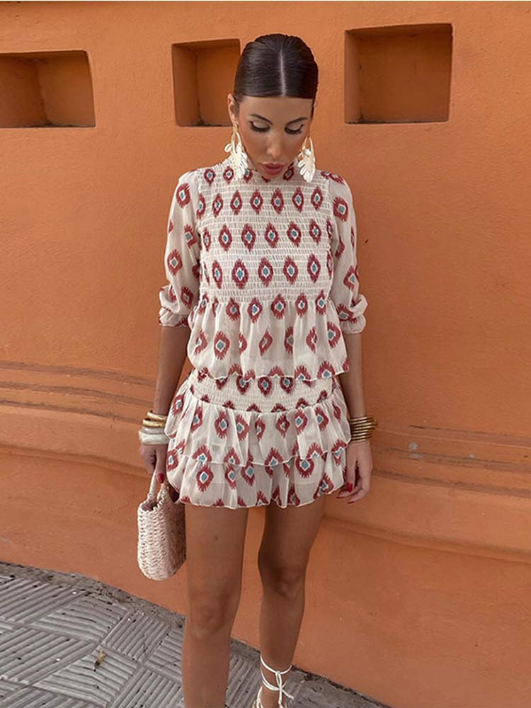 Tesse | Elegant Pleated Shirt and Skirt Ensemble Casual Set