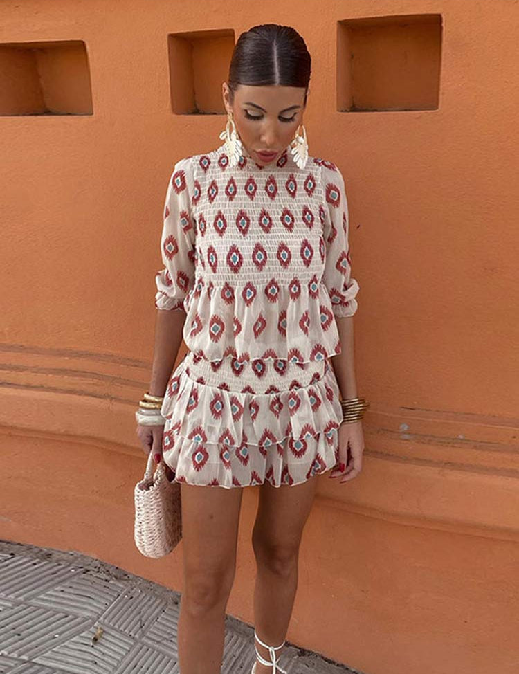 Tesse | Elegant Pleated Shirt and Skirt Ensemble Casual Set
