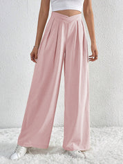 Summer New Solid Color Pleated Casual Wide-leg Pants Loose Casual Women's Commuting Versatile Style Comfortable TrousersS Pink