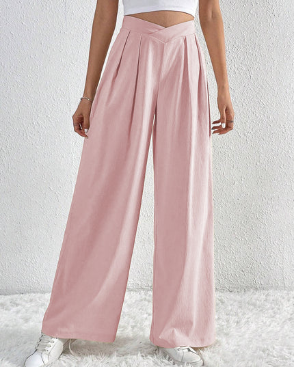 Summer New Solid Color Pleated Casual Wide-leg Pants Loose Casual Women's Commuting Versatile Style Comfortable TrousersS Pink