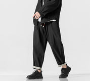 Men's Casual Loose Fit Straight-Leg Trousers Black Trousers
