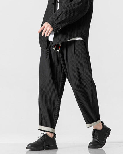 Men's Casual Loose Fit Straight-Leg Trousers Black Trousers