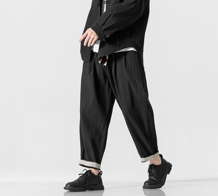 Men's Casual Loose Fit Straight-Leg Trousers Black Trousers