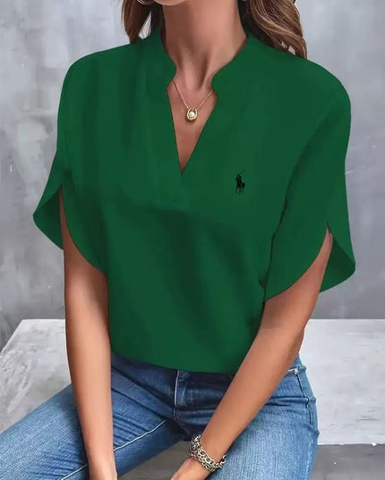 RALPH LAUREN - Classic V-Neck T-Shirt Green Women Tops