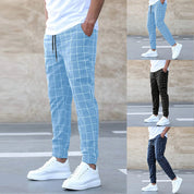 Men's Plaid Drawstring Casual Trousers Trousers