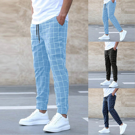 Men's Plaid Drawstring Casual Trousers Trousers