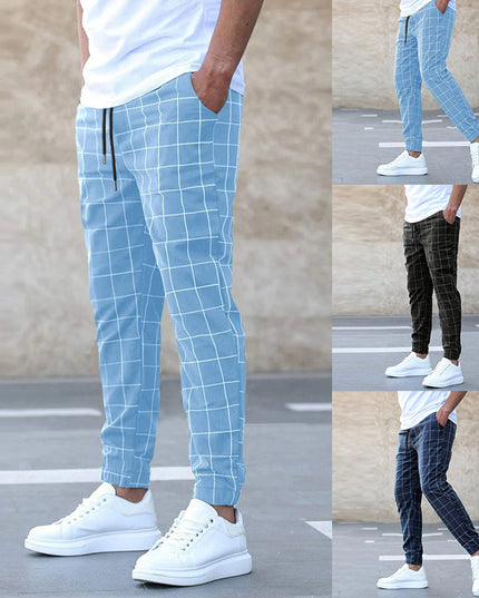 Men's Plaid Drawstring Casual Trousers Trousers
