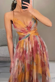 Elegant Printed Lace-Up Maxi Dress Dresses
