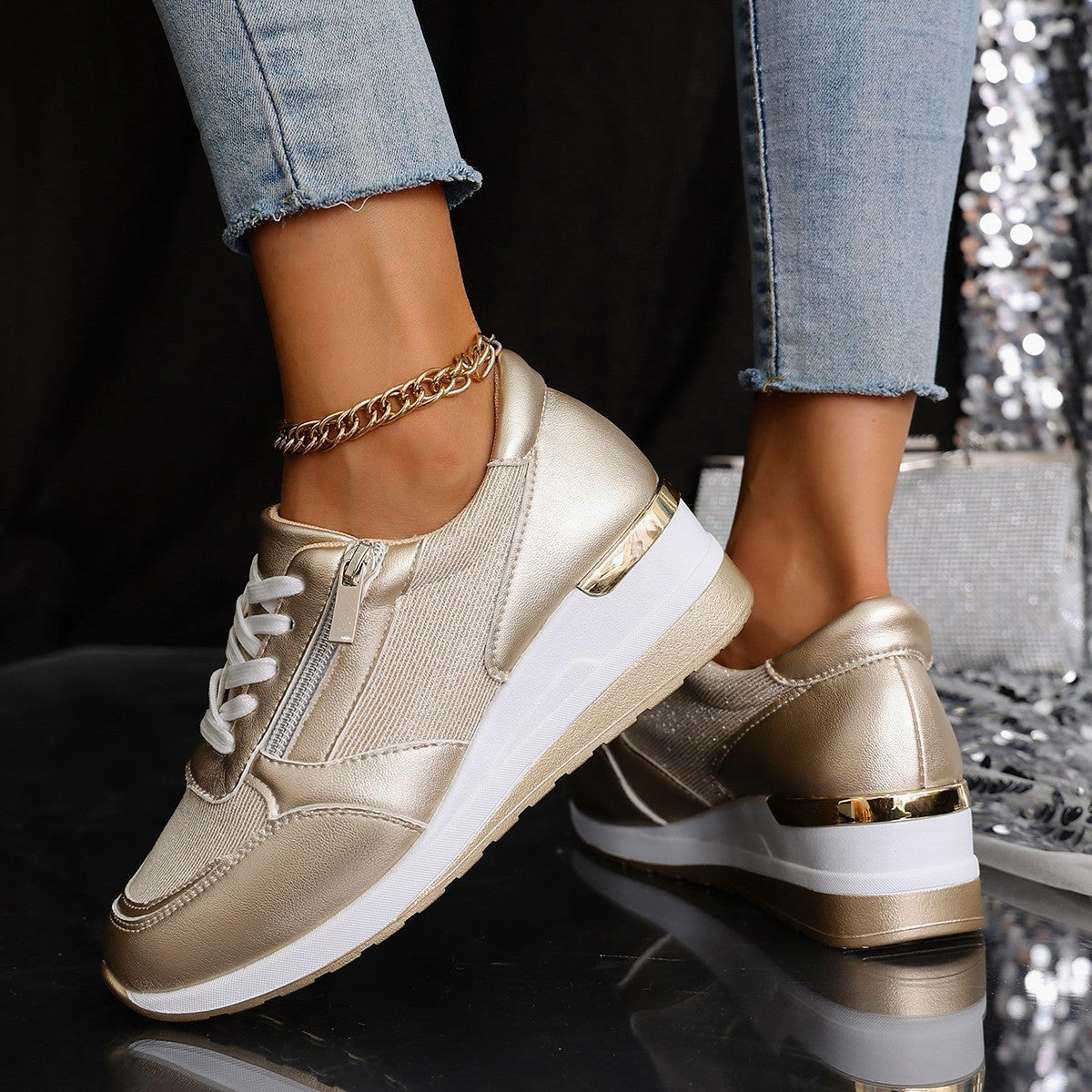 Women's Lace-Up Side-Zip Sneakers Sneakers