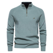 Men’s Zipper Stand Collar Knitted Sweater Lake Blue Men - Main - Winter