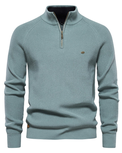Men’s Zipper Stand Collar Knitted Sweater Lake Blue Men - Main - Winter