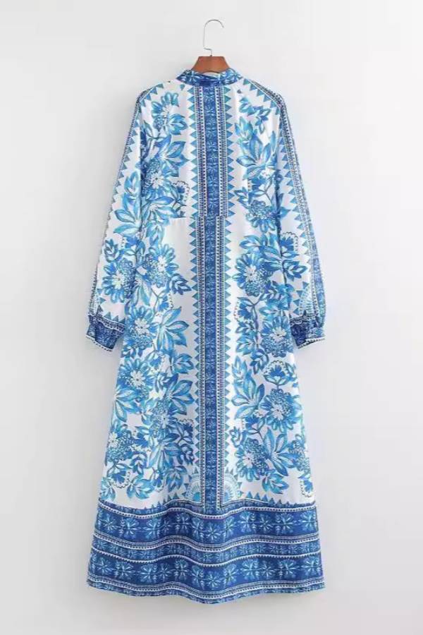 Ankle Length Button Down Print Maxi Dress Dresses