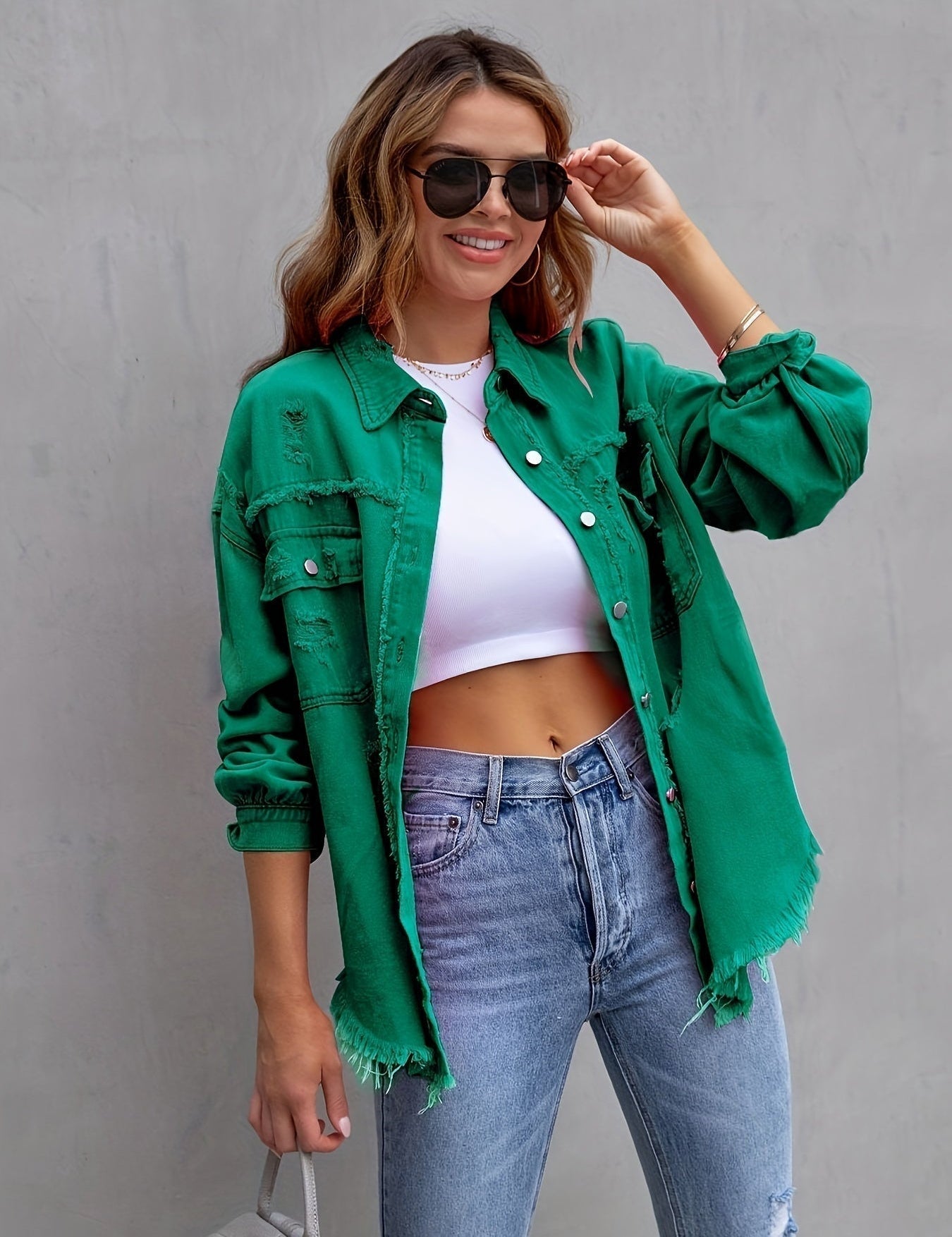 Oversized Denim Jacket Green Jacket