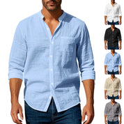 Men’s Stand‑Collar Long‑Sleeve Shirt with Pockets Shirts
