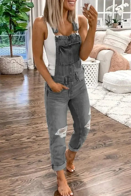 Bianca | Sleeveless Casual Denim Jumpsuit Grey