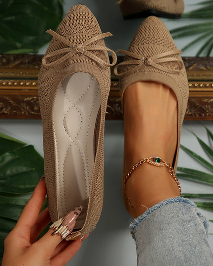Bow Knitted Loafers Khaki Loafers