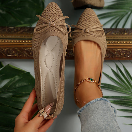 Bow Knitted Loafers Khaki Loafers