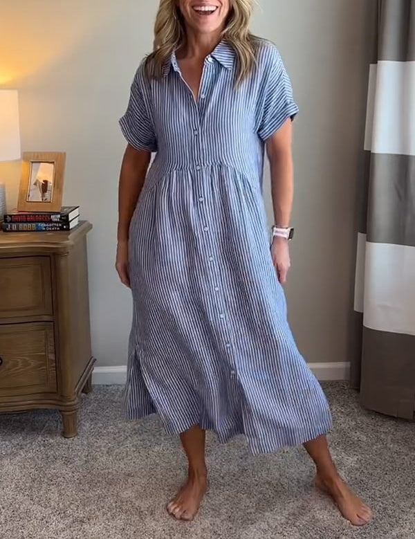Celira Striped Button-Up Shirt Dress