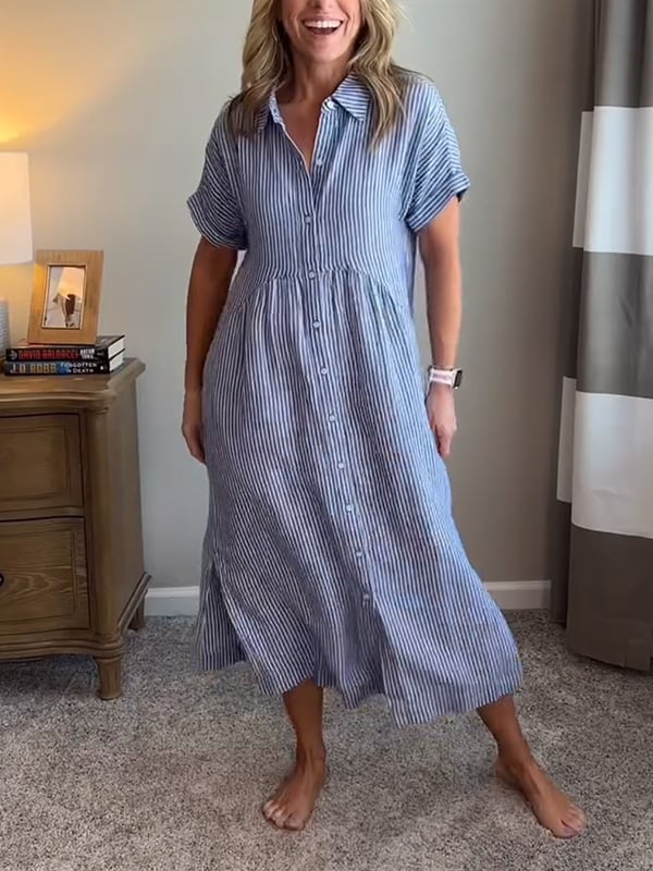 Celira – Striped Button-Up Shirt Dress