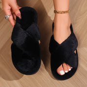 Elegant Open Toe Fuzzy Slippers Slippers
