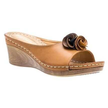 Lila™ - Orthopedic Flower Strap Leather Sandals Yellow