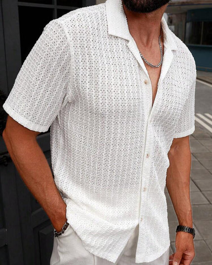 Men's Slim Fit Short Sleeve Casual Shirt White Shirts