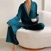 Ultra-Luxe Women’s Silk Wide-Leg Pajama Set Outfit Sets