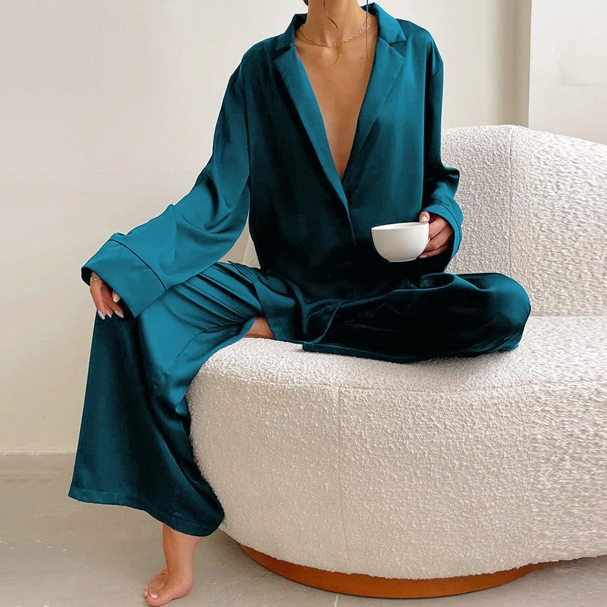 Ultra-Luxe Women’s Silk Wide-Leg Pajama Set Outfit Sets