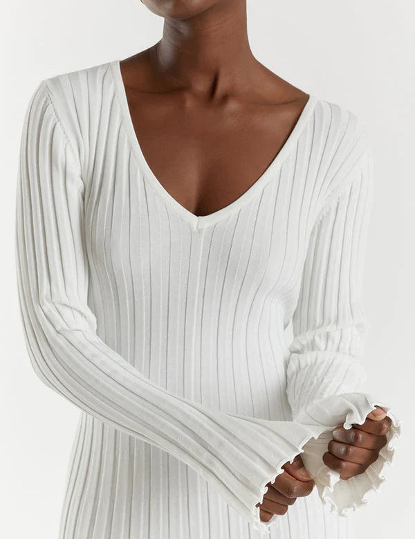 Eudora | Soft Ribbed Knit Bodycon Dress White Dresses