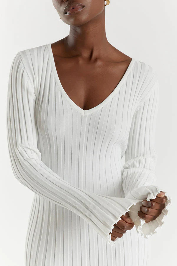 Eudora™ | Soft Ribbed Knit Bodycon Dress White Dresses