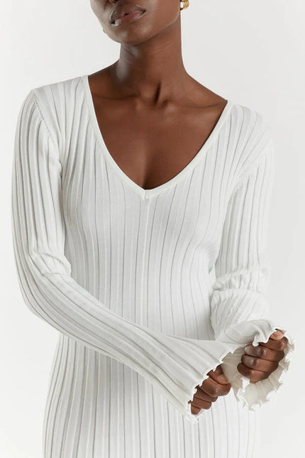 Eudora™ | Soft Ribbed Knit Bodycon Dress White Dresses