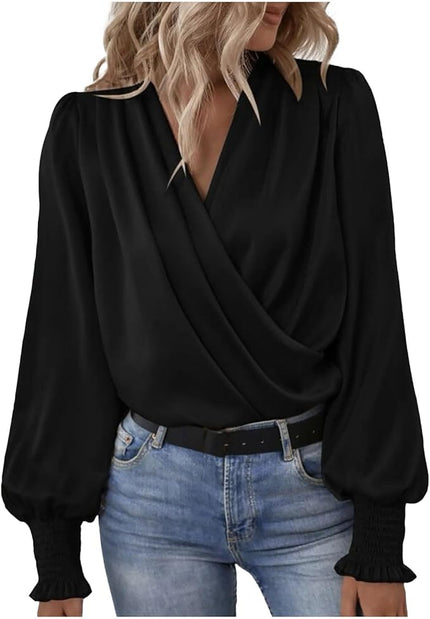 Elara | Elegant blouse with V-neck Black Blouse