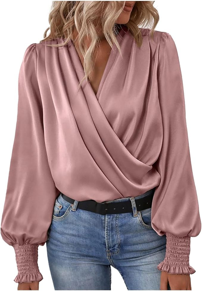 Elara | Elegant blouse with V-neck Pink Blouse