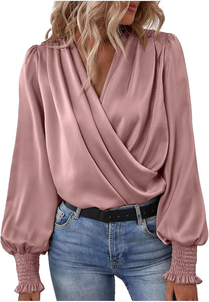 Elara | Elegant blouse with V-neck Pink Blouse
