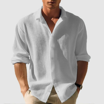 Men's Lapel Long Sleeve Shirt - Solid, Single Breasted for Fall & Spring Light Gray Men T-Shirts