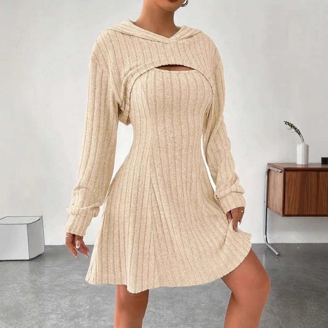 Women’s Two‑Piece Hooded Shawl Vest & Skirt Set Skirts
