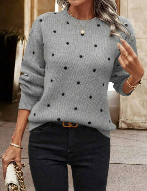 Cute Polka Dot Knit Sweater Grey sweater