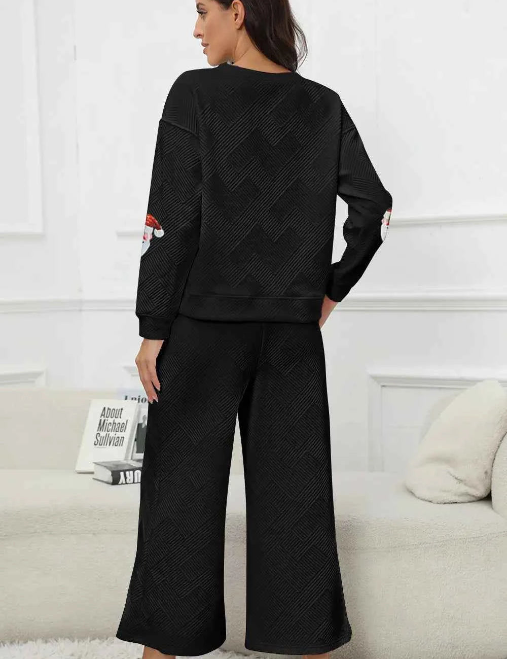 Santa Sequin Round Neck Top and Pants Set