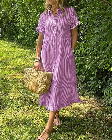 Celira – Striped Button-Up Shirt Pink Dress