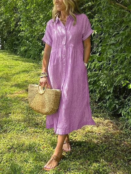 Celira – Striped Button-Up Shirt Pink Dress