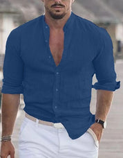 Men's Long Sleeve Solid Color Casual Shirt LTMC is blue Shirts