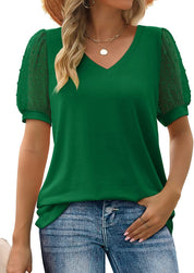 Sophia | Elegant Top with V-Neck Green Palm Tree T-Shirt