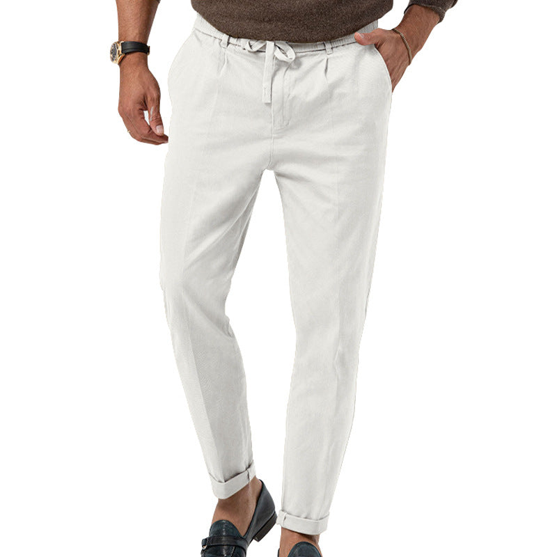 Men’s Drawstring Straight Casual-Business Pants White Men Pants