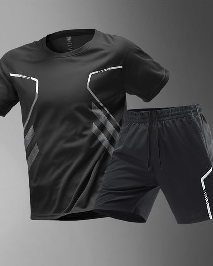 Men's Quick-Dry Breathable Short Sleeve Sports T-Shirt Black Suit T-Shirt